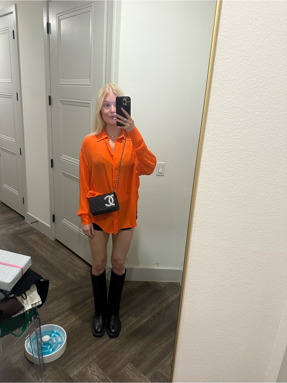 JB by Julie Brown Vibrant Orange Collared Blouse